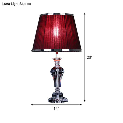 Contemporary Crystal Table Lamp - Urn Shape, Faceted Design, Red, 23"/25" Long, Small Desk Light