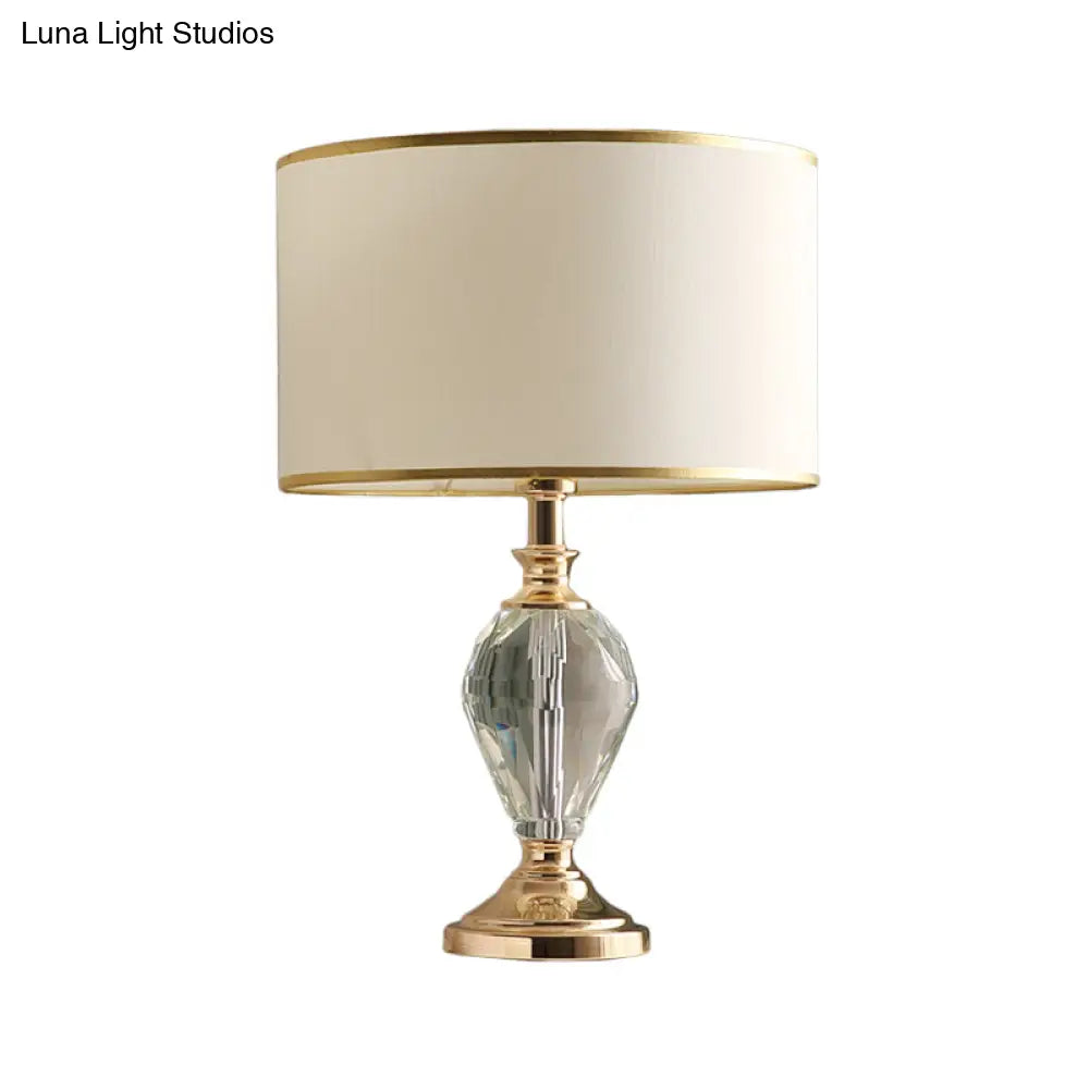 Lámpara de escritorio contemporánea en forma de lágrima con pantalla de tela y cristal - Blanca, 1 cabezal