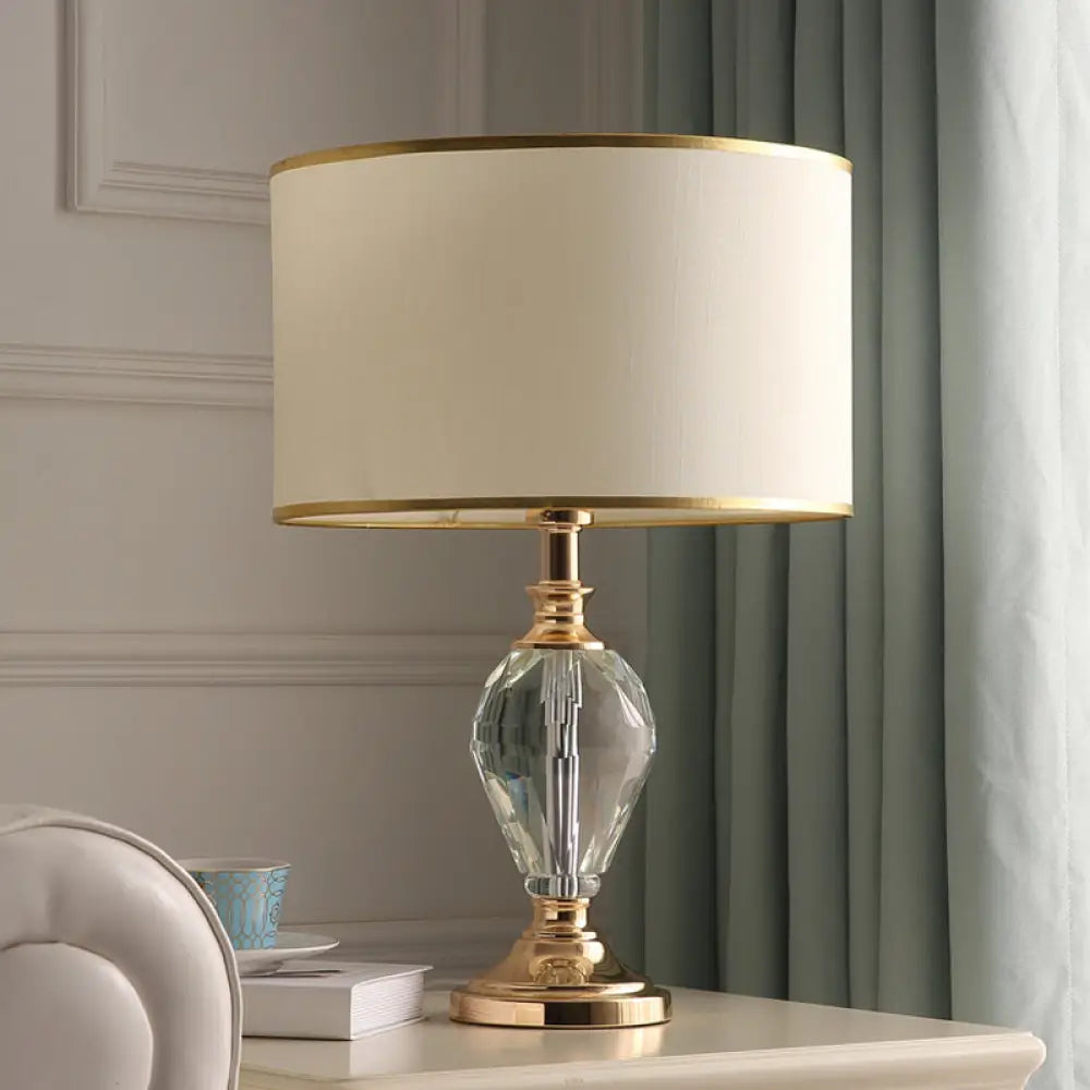 Lámpara de escritorio contemporánea en forma de lágrima con pantalla de tela y cristal - Blanca, 1 cabezal