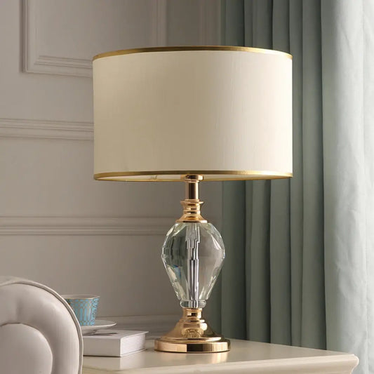 Contemporary Crystal Teardrop Desk Lamp with Fabric Shade - White, 1 Head Table Light