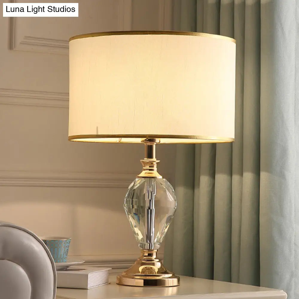 Lámpara de escritorio contemporánea en forma de lágrima con pantalla de tela y cristal - Blanca, 1 cabezal