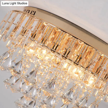 DecorBites™ DecorBites™ Contemporary Crystal Teardrops Flush Lamp - 5 Light Golden Ceiling Fixture for Living Room