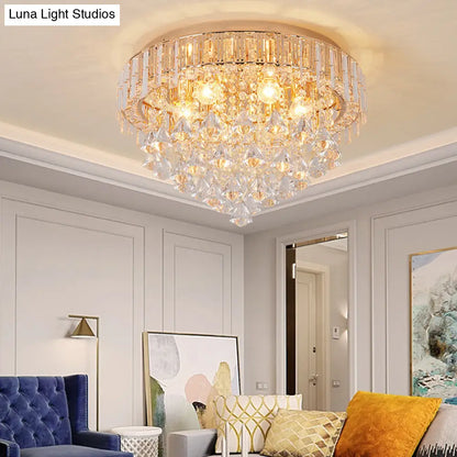 DecorBites™ DecorBites™ Contemporary Crystal Teardrops Flush Lamp - 5 Light Golden Ceiling Fixture for Living Room