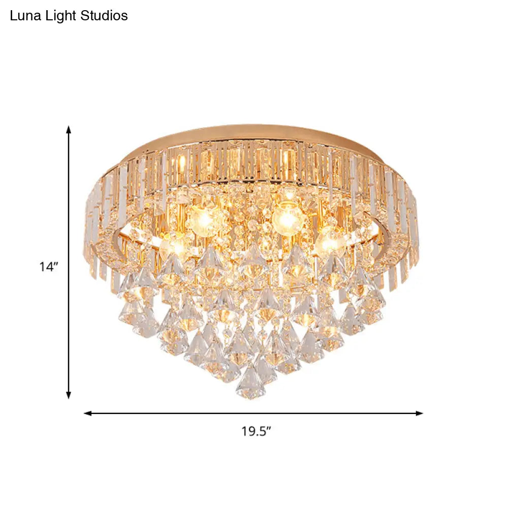 DecorBites™ DecorBites™ Contemporary Crystal Teardrops Flush Lamp - 5 Light Golden Ceiling Fixture for Living Room