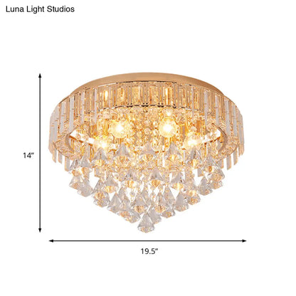 DecorBites™ DecorBites™ Contemporary Crystal Teardrops Flush Lamp - 5 Light Golden Ceiling Fixture for Living Room