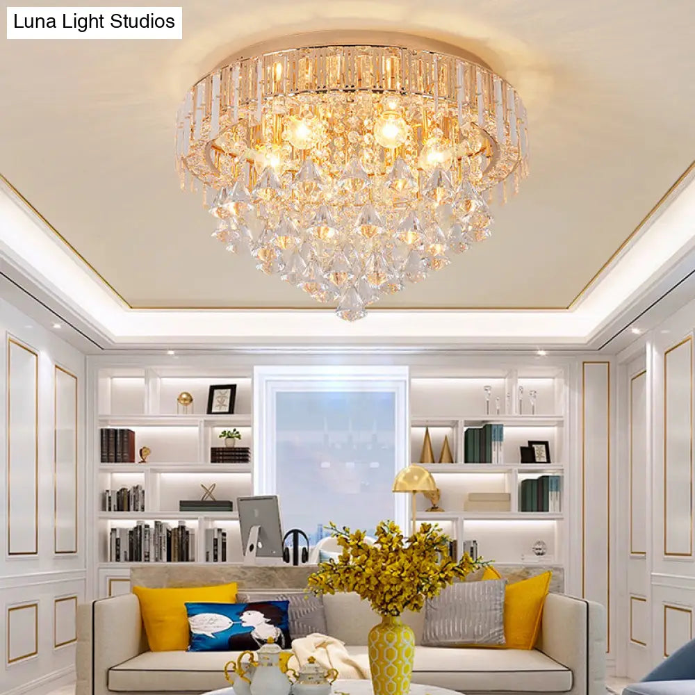 DecorBites™ DecorBites™ Contemporary Crystal Teardrops Flush Lamp - 5 Light Golden Ceiling Fixture for Living Room