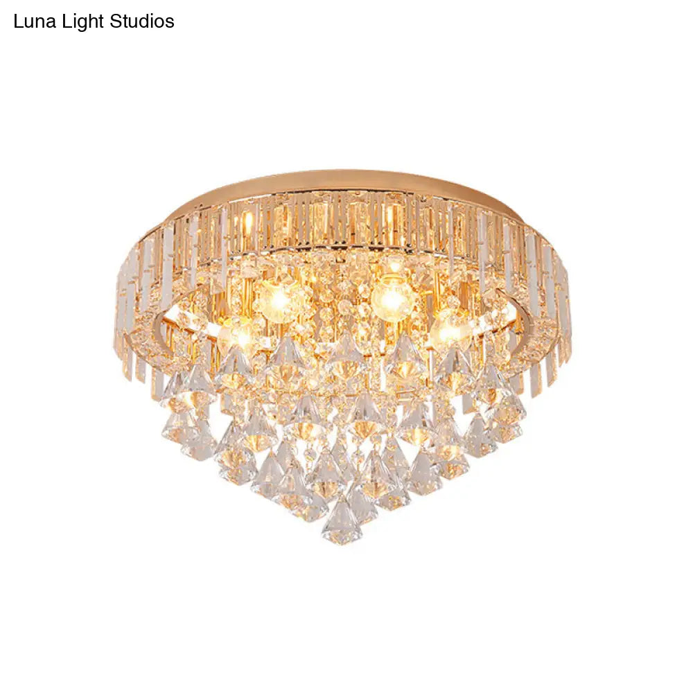 DecorBites™ DecorBites™ Contemporary Crystal Teardrops Flush Lamp - 5 Light Golden Ceiling Fixture for Living Room