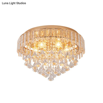 DecorBites™ DecorBites™ Contemporary Crystal Teardrops Flush Lamp - 5 Light Golden Ceiling Fixture for Living Room