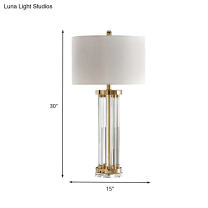 Lámpara de mesa contemporánea de tubo de cristal blanco con pantalla de tela