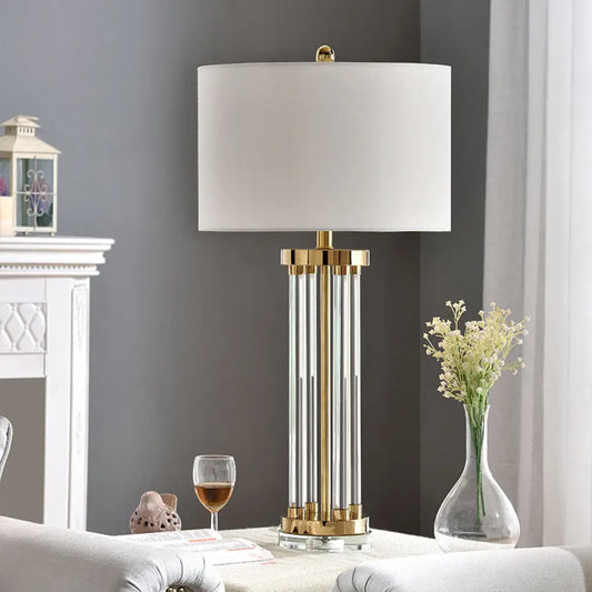 Contemporary Crystal Tube Table Lamp in White with Fabric Shade