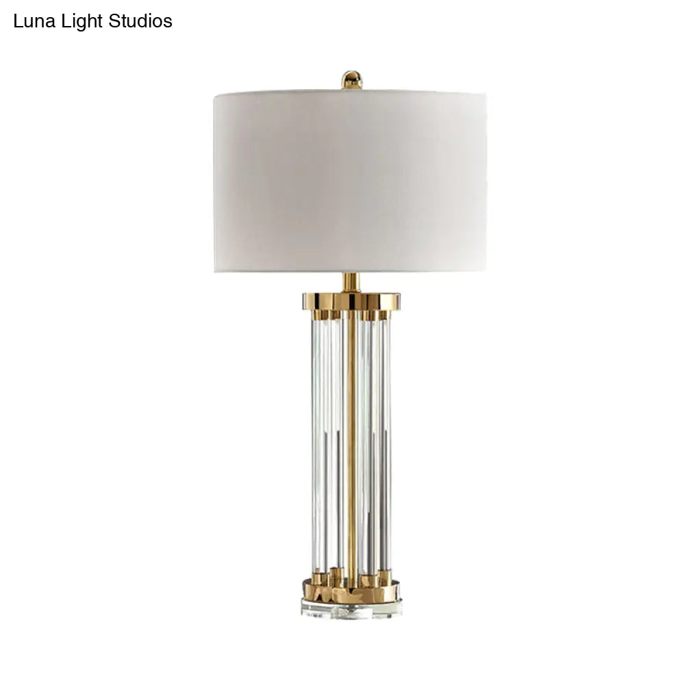 Lámpara de mesa contemporánea de tubo de cristal blanco con pantalla de tela