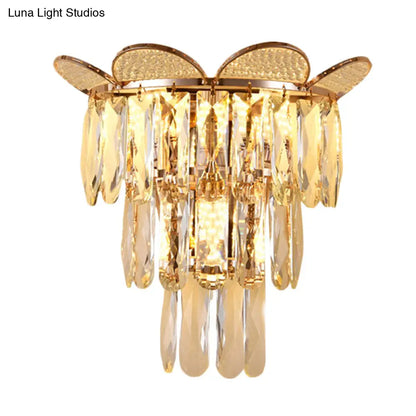 Aplique de pared contemporáneo de cristal DecorBites™ - Acabado dorado, diseño escalonado, 3 bombillas