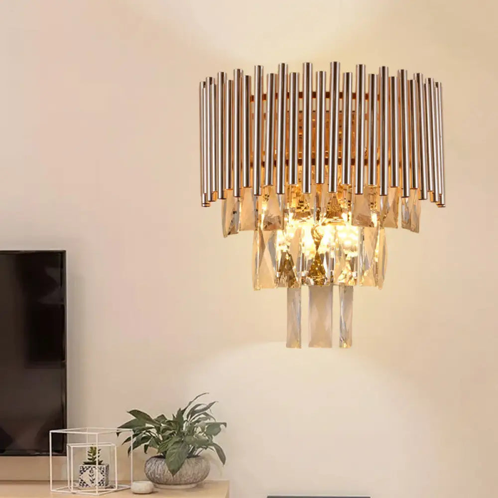 Aplique de pared contemporáneo de cristal DecorBites™ - Acabado dorado, diseño escalonado, 3 bombillas