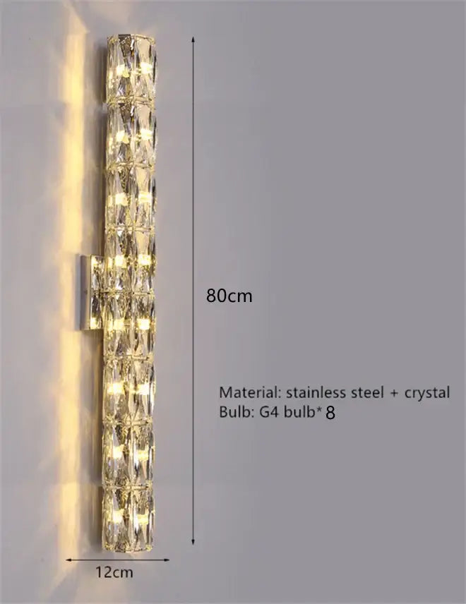 Contemporary crystal wall sconce with 80cm clear crystal segments in stainless steel for bedroom decorbites contemporary crystal lighting