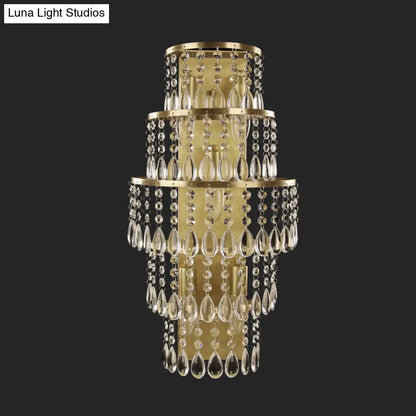 DecorBites™ Contemporary Crystal Wall Sconce with 5-Bulb Brass Mount - Layered Bedside Light