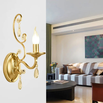 DecorBites™ DecorBites™ Contemporary Crystal Wall Sconce with Curved Arm and Brass Finish