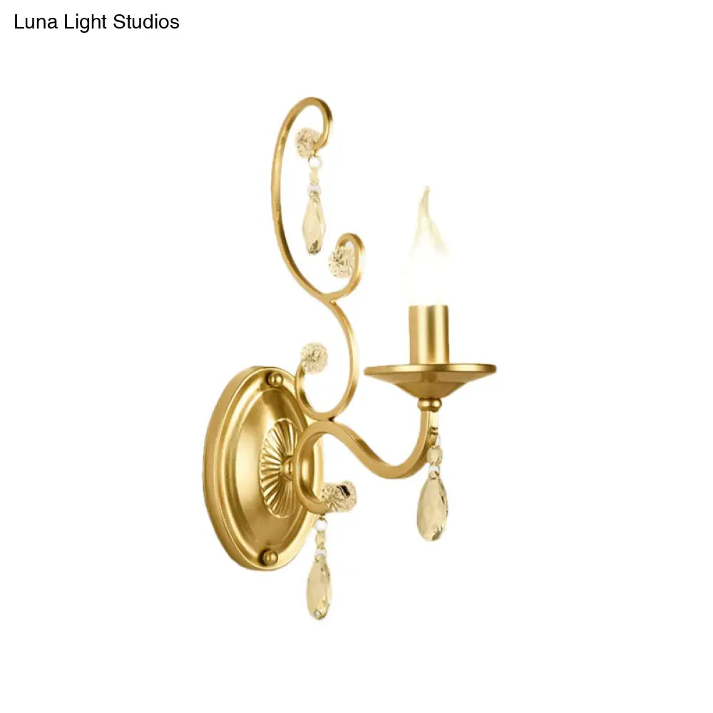 DecorBites™ DecorBites™ Contemporary Crystal Wall Sconce with Curved Arm and Brass Finish
