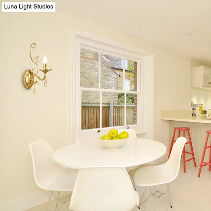 DecorBites™ DecorBites™ Contemporary Crystal Wall Sconce with Curved Arm and Brass Finish