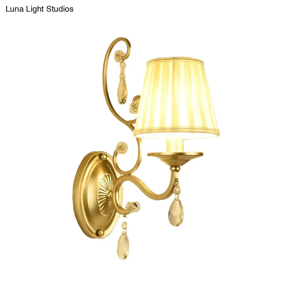 DecorBites™ DecorBites™ Contemporary Crystal Wall Sconce with Curved Arm and Brass Finish