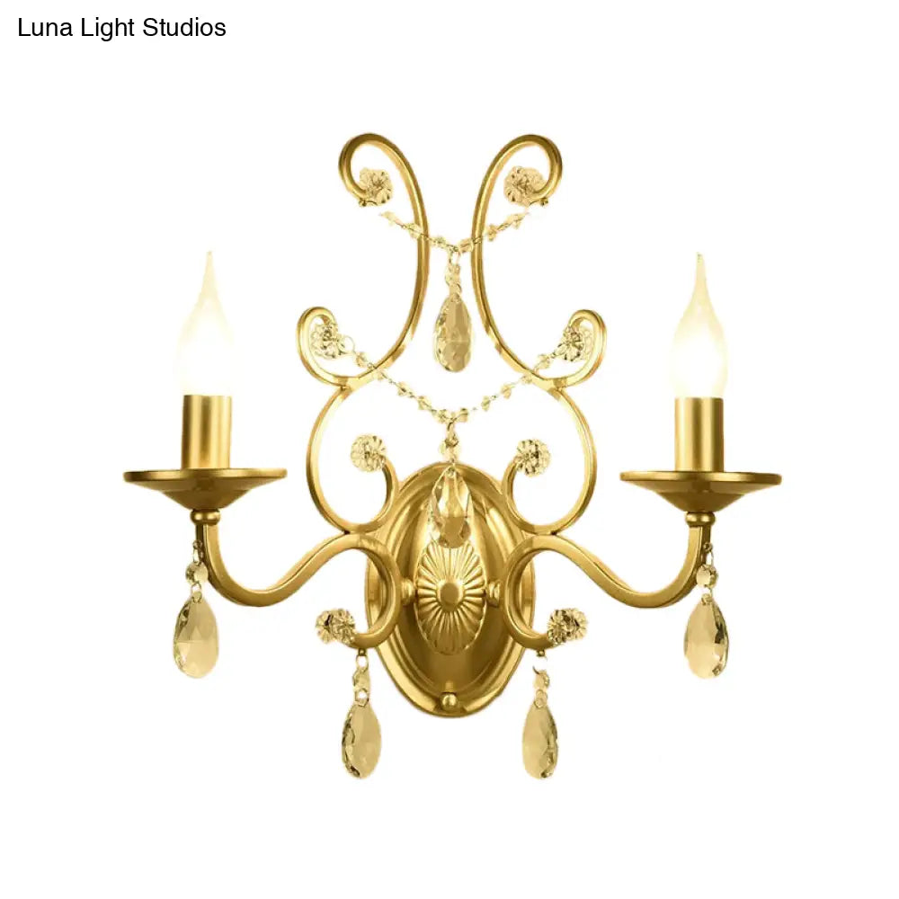 DecorBites™ DecorBites™ Contemporary Crystal Wall Sconce with Curved Arm and Brass Finish