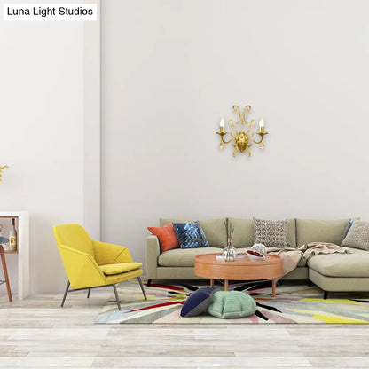 DecorBites™ DecorBites™ Contemporary Crystal Wall Sconce with Curved Arm and Brass Finish