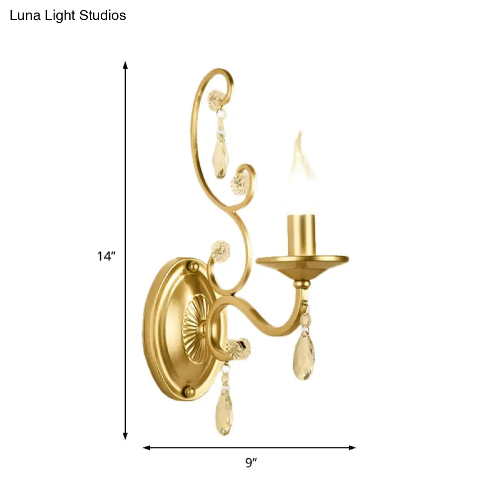 DecorBites™ DecorBites™ Contemporary Crystal Wall Sconce with Curved Arm and Brass Finish