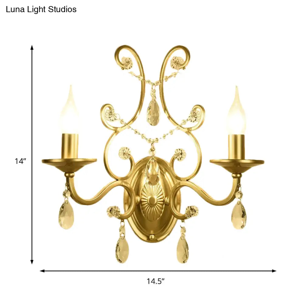 DecorBites™ DecorBites™ Contemporary Crystal Wall Sconce with Curved Arm and Brass Finish