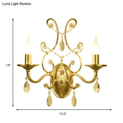 DecorBites™ DecorBites™ Contemporary Crystal Wall Sconce with Curved Arm and Brass Finish