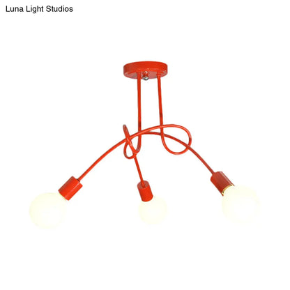 DecorBites™ Contemporary Curved Arm Metal Semi Flush Ceiling Lamp - Blue/Red (3/5 Lights)