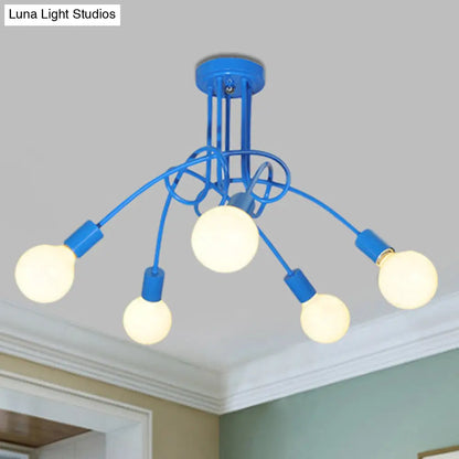 DecorBites™ Contemporary Curved Arm Metal Semi Flush Ceiling Lamp - Blue/Red (3/5 Lights)