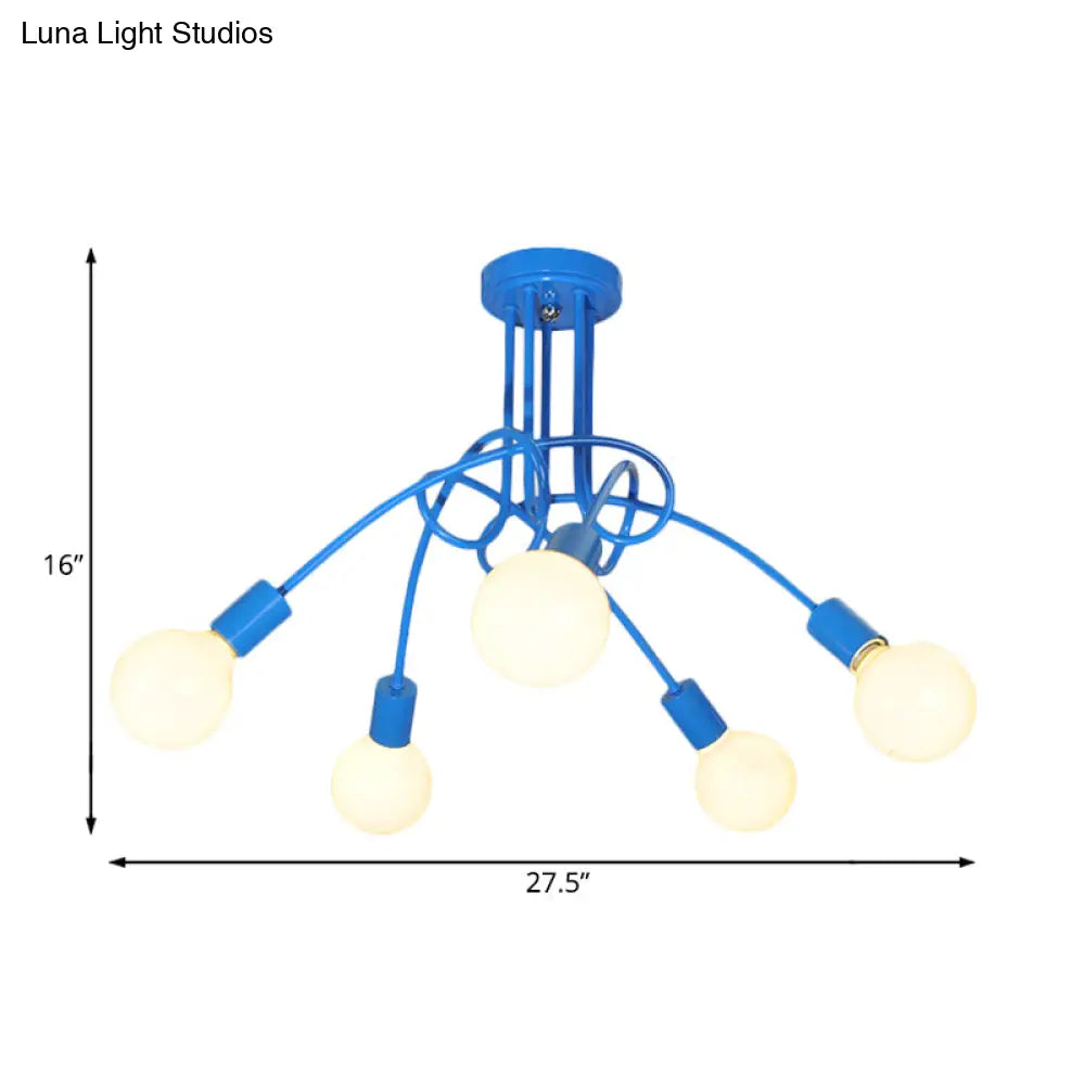 DecorBites™ Contemporary Curved Arm Metal Semi Flush Ceiling Lamp - Blue/Red (3/5 Lights)