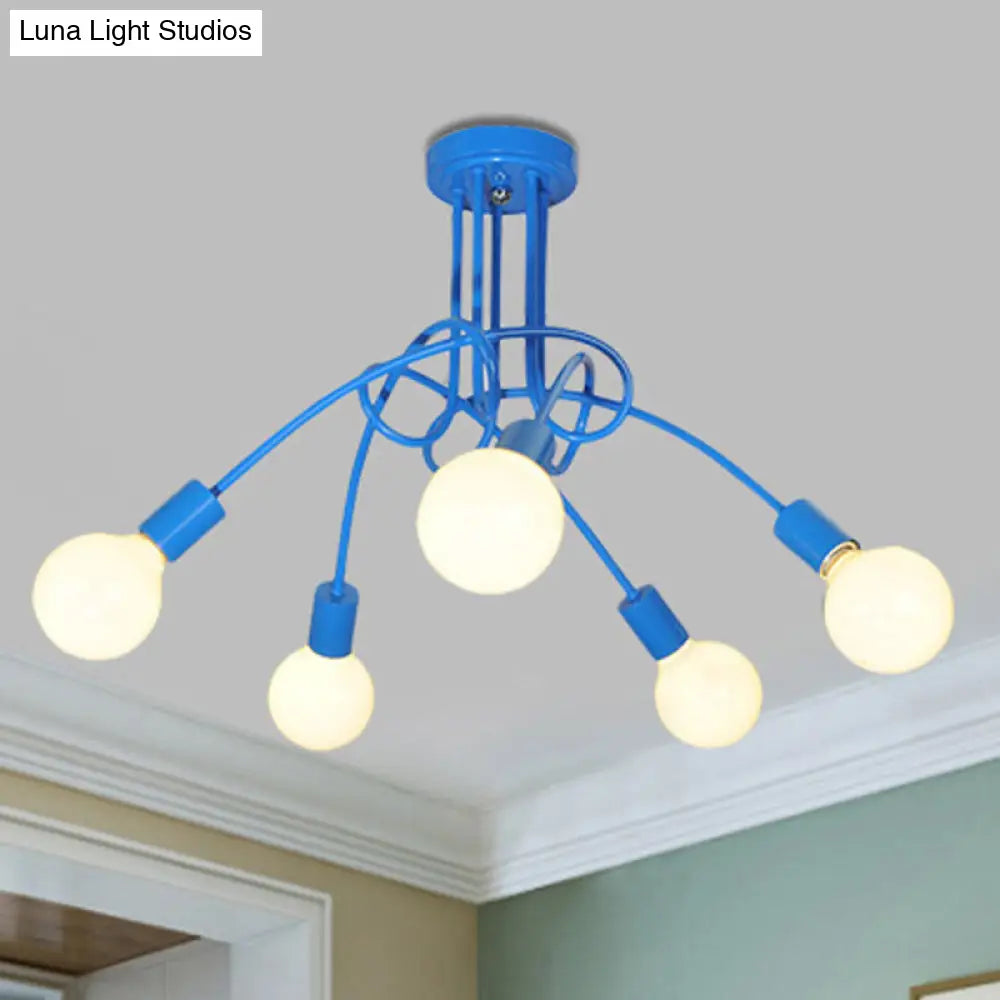 DecorBites™ Contemporary Curved Arm Metal Semi Flush Ceiling Lamp - Blue/Red (3/5 Lights)