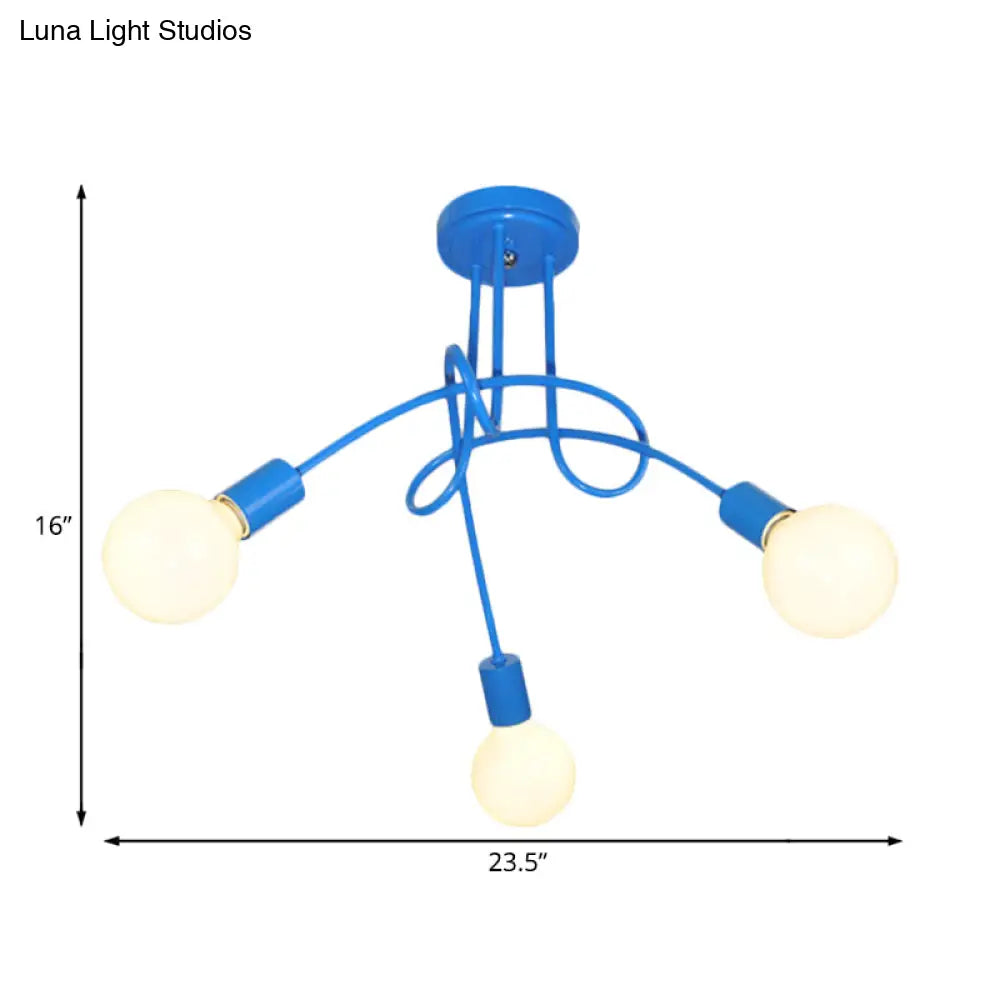 DecorBites™ Contemporary Curved Arm Metal Semi Flush Ceiling Lamp - Blue/Red (3/5 Lights)