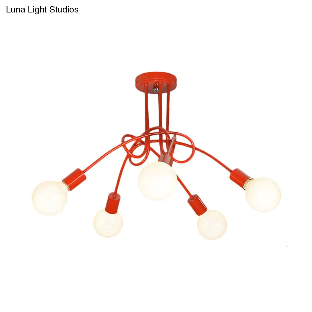 DecorBites™ Contemporary Curved Arm Metal Semi Flush Ceiling Lamp - Blue/Red (3/5 Lights)