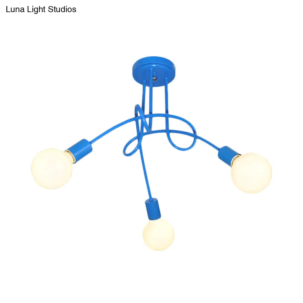 DecorBites™ Contemporary Curved Arm Metal Semi Flush Ceiling Lamp - Blue/Red (3/5 Lights)