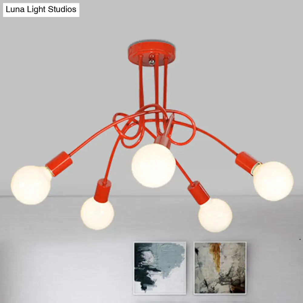 DecorBites™ Contemporary Curved Arm Metal Semi Flush Ceiling Lamp - Blue/Red (3/5 Lights)