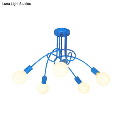 DecorBites™ Contemporary Curved Arm Metal Semi Flush Ceiling Lamp - Blue/Red (3/5 Lights)