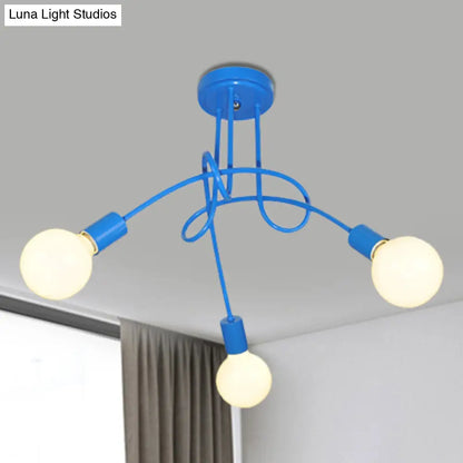 DecorBites™ Contemporary Curved Arm Metal Semi Flush Ceiling Lamp - Blue/Red (3/5 Lights)