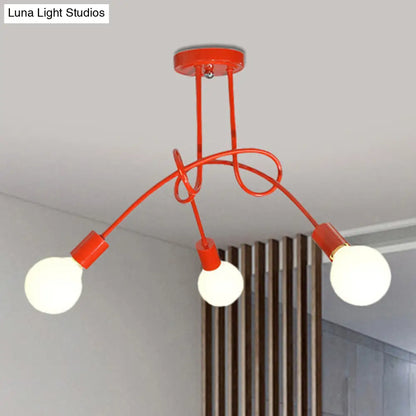 DecorBites™ Contemporary Curved Arm Metal Semi Flush Ceiling Lamp - Blue/Red (3/5 Lights)