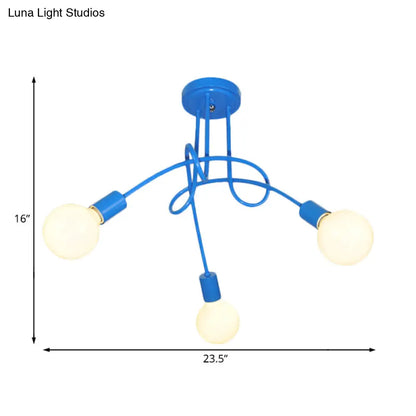 DecorBites™ Contemporary Curved Arm Metal Semi Flush Ceiling Lamp - Blue/Red (3/5 Lights)