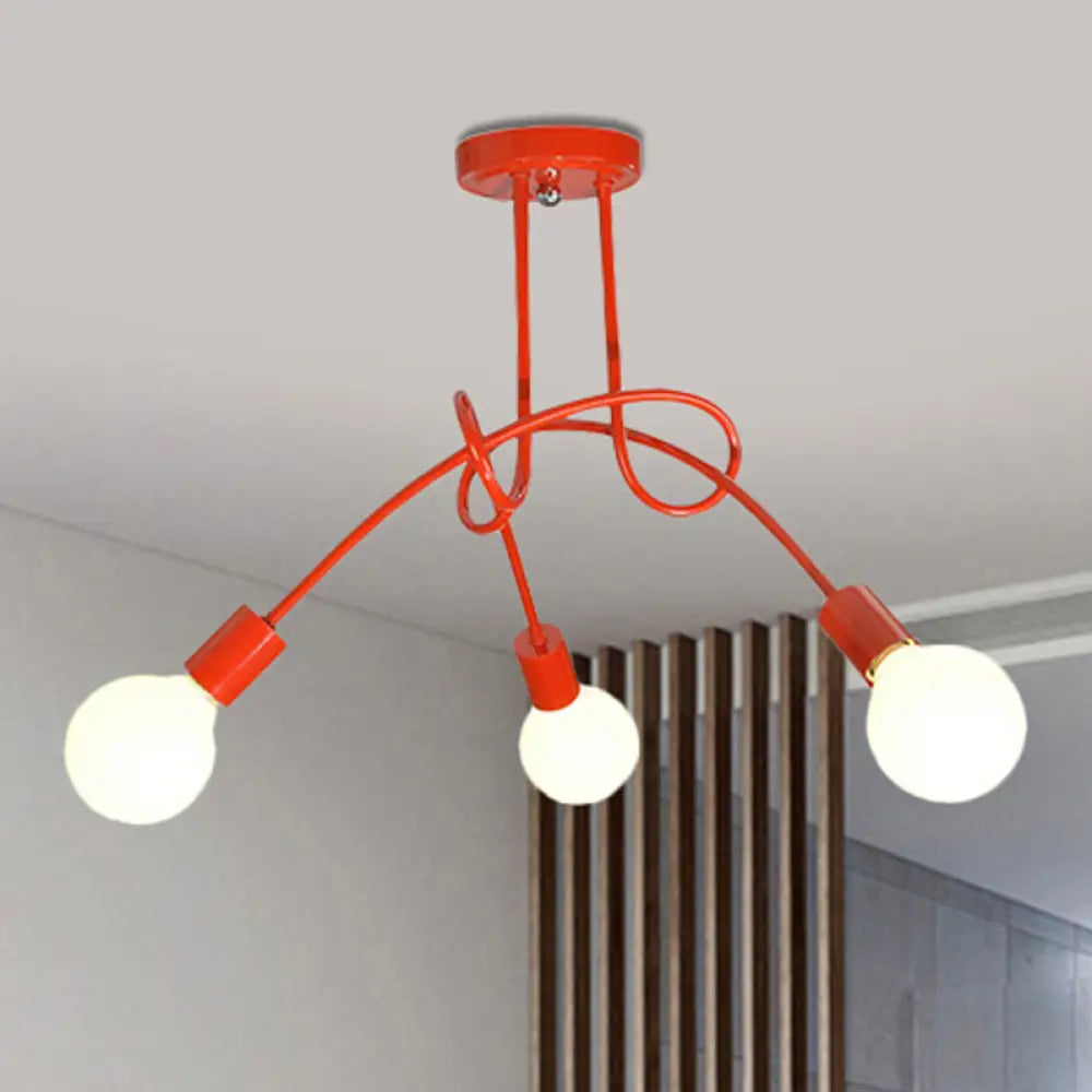 DecorBites™ Contemporary Curved Arm Metal Semi Flush Ceiling Lamp - Blue/Red (3/5 Lights)