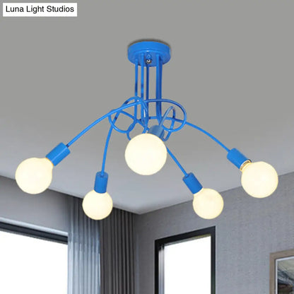 DecorBites™ Contemporary Curved Arm Metal Semi Flush Ceiling Lamp - Blue/Red (3/5 Lights)