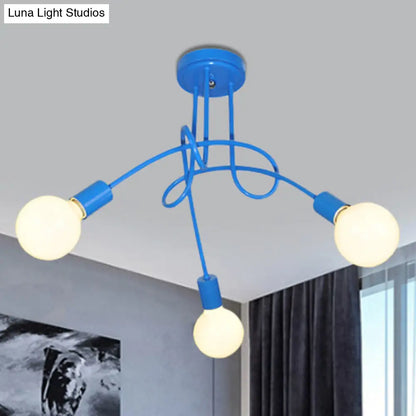 DecorBites™ Contemporary Curved Arm Metal Semi Flush Ceiling Lamp - Blue/Red (3/5 Lights)