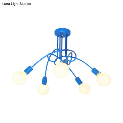 DecorBites™ Contemporary Curved Arm Metal Semi Flush Ceiling Lamp - Blue/Red (3/5 Lights)