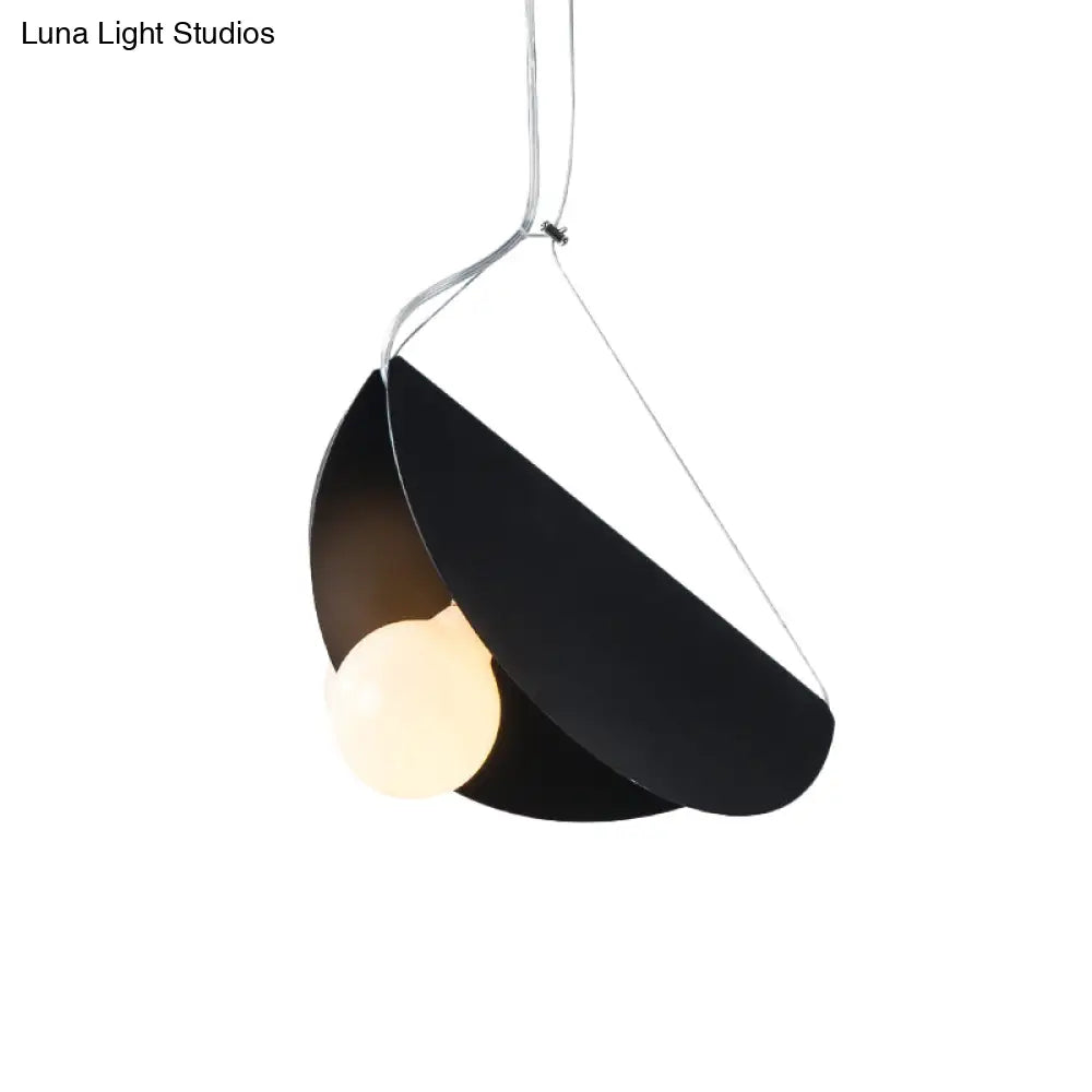 Contemporary Curved Hanging Lighting - 1 Light Metal Pendant for Bedroom - Black/Grey