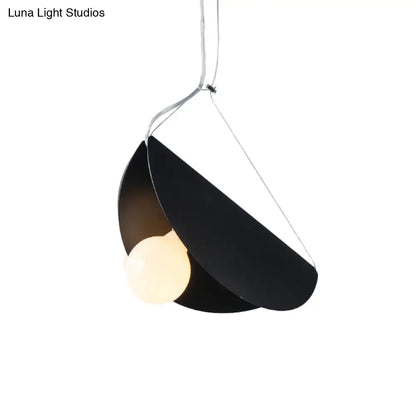 Contemporary Curved Hanging Lighting - 1 Light Metal Pendant for Bedroom - Black/Grey