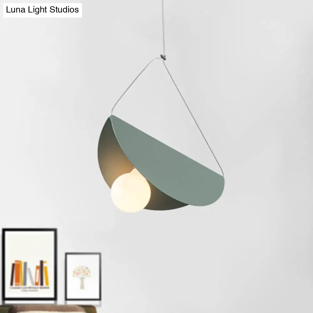 Contemporary Curved Hanging Lighting - 1 Light Metal Pendant for Bedroom - Black/Grey