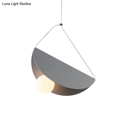 Contemporary Curved Hanging Lighting - 1 Light Metal Pendant for Bedroom - Black/Grey