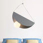 Contemporary Curved Hanging Lighting - 1 Light Metal Pendant for Bedroom - Black/Grey