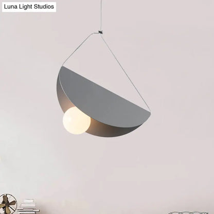 Contemporary Curved Hanging Lighting - 1 Light Metal Pendant for Bedroom - Black/Grey